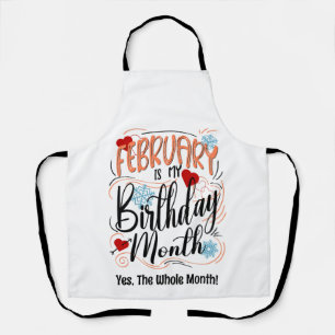 Delantal Mes de Cumpleaños de Febrero, Typography Bday Hear