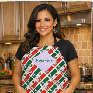 Delantal México Bandera Mexicana Baldosa Verde Personalizad