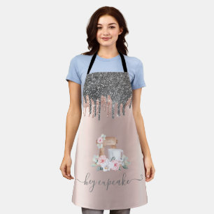 Delantal Mezcla de flores de brillo plateado chic rosa dora