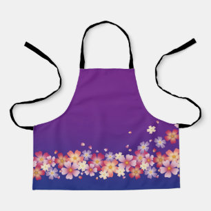Delantal Mezcla Sakura Flores Kimono Estilo Azul y Púrpura