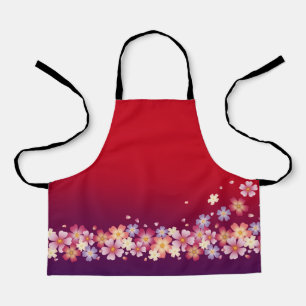 Delantal Mezcla Sakura Flores Kimono Estilo Rojo y Púrpura