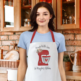 Delantal Mezclador de tartas florales de Navidades rojos cu