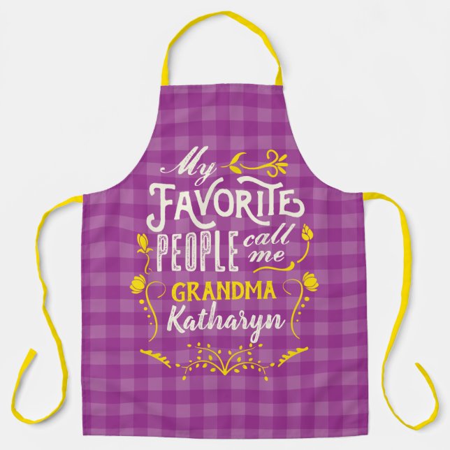 Delantal Mi gente favorita me llama abuela Purple Gingham (Anverso)