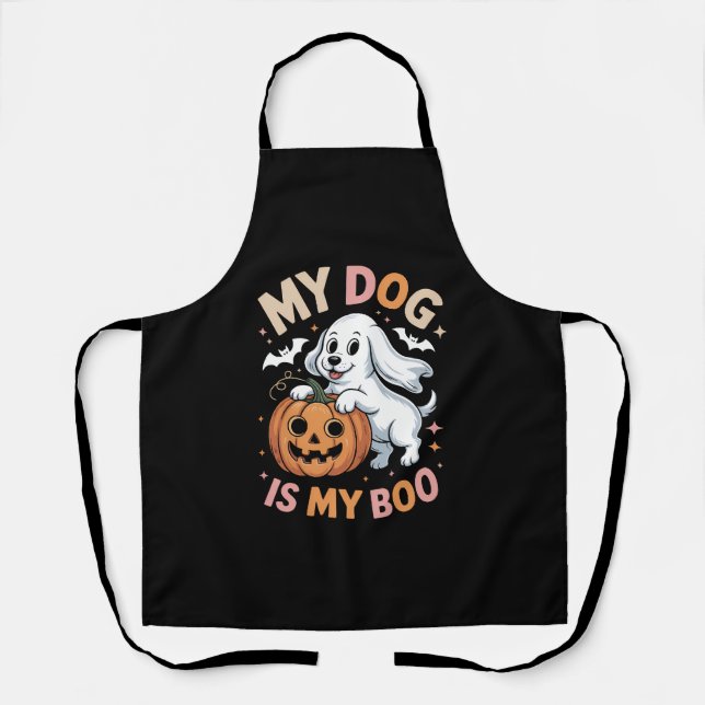 Delantal Mi perro es mi Boo divertida Halloween (Anverso)