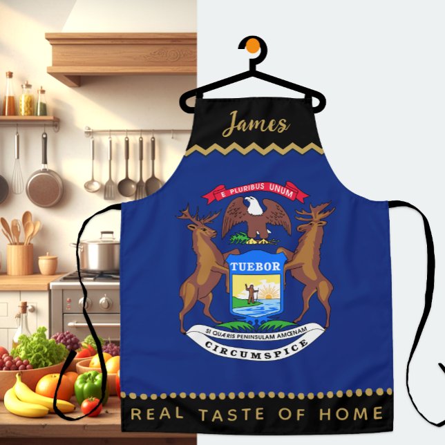 Delantal Michigan Flag Chefs Apron, Michigan Apron (Patriotic Michigan Chefs Apron / name)