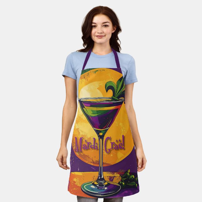 Delantal Mid Century Mardi Gras Sunset Fleur De Lis Martini (Gastado)