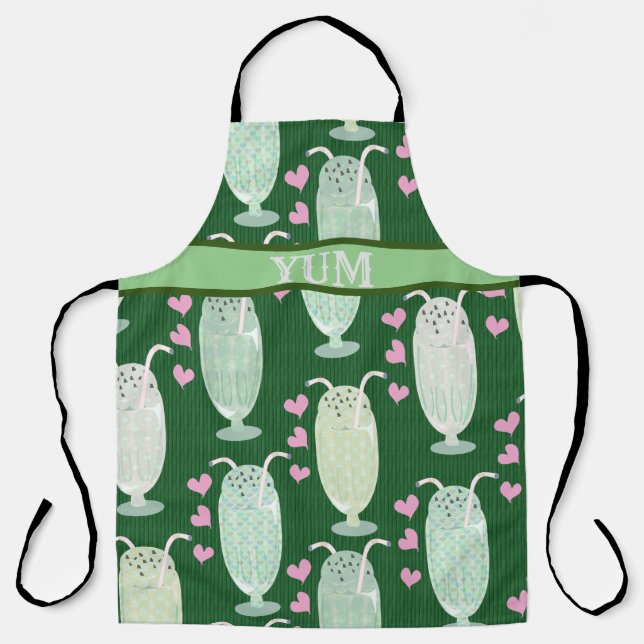 Delantal Milkshake Fun Mint Personalizado Retro Pattern Cum (Anverso)