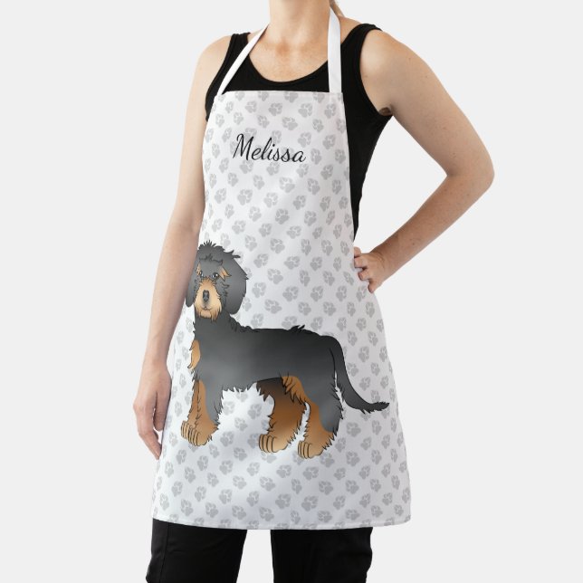 Delantal Mini Goldendoodle de dibujos animados negro y bron (in situ)