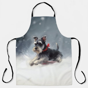 Delantal Miniatura Schnauzer Navidad nieve invierno