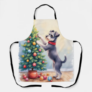 Delantal Miniature Schnauzer decorando árbol de Navidad per