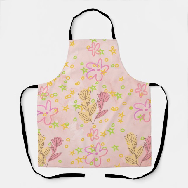 Delantal Minimal Floral Doodle Pattern –Pastel Pink pattern (Anverso)