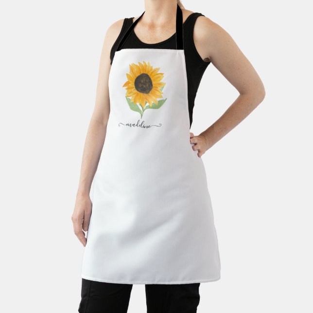 Delantal Minimal Rustic Sunflower Personalized Name Script (in situ)