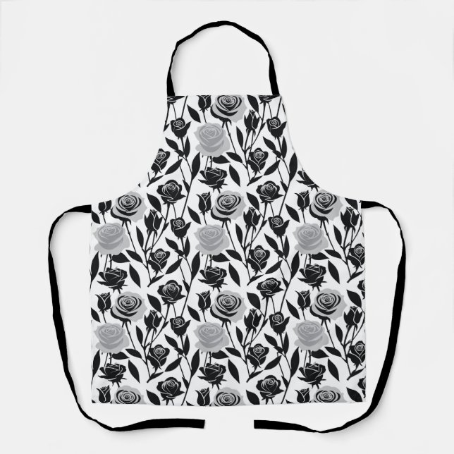 Delantal Minimalist Black Roses With Light Gray Stems  (Anverso)