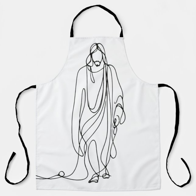 Delantal Minimalist Jesus Drawing | One Line Art (Anverso)