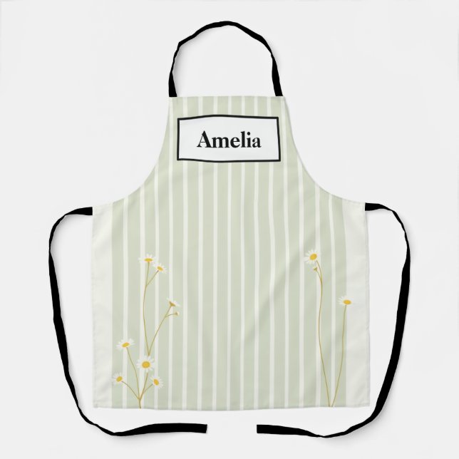 Delantal Minimalist Sage Stripe & Daisy Apron (Anverso)
