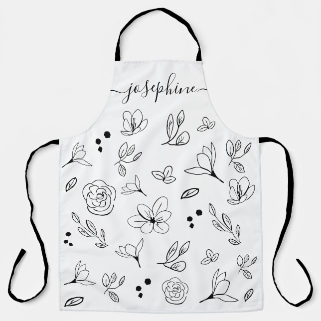 Delantal Minimalista elegante floral personalizado (Anverso)
