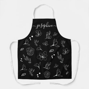 Delantal Mínimo moderno Floral blanca negra personalizada