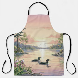 Delantal Minnesota Lake Sunset with Loons, Apron