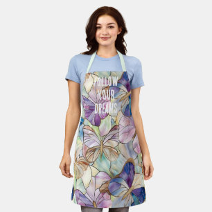 Delantal Mint Aqua Blue Purple Butterflies