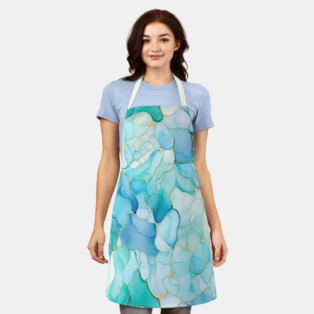 Delantal Mint Aqua Pearl Gold Marble (Gastado)