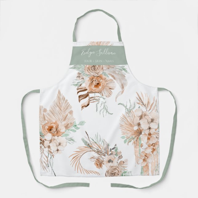 Delantal Mint Peach Beige Tropical Bouquets Apron (Anverso)