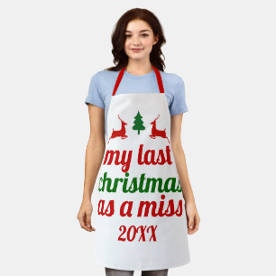 Delantal "Mis últimos Navidades como señorita" ciervo rojo 