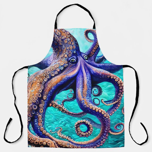 Delantal Misterioso Octopus Ola Azul Océano Resumen Arte (Anverso)