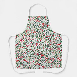 Delantal Mistletocon hojas verdes y bayas rojas