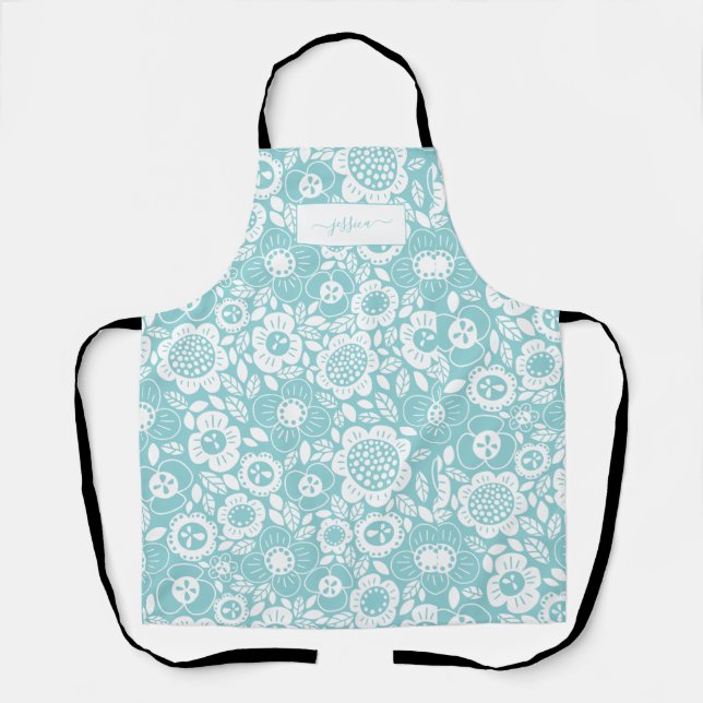 Delantal Mod Floral Patter con nombre en letra script (Anverso)