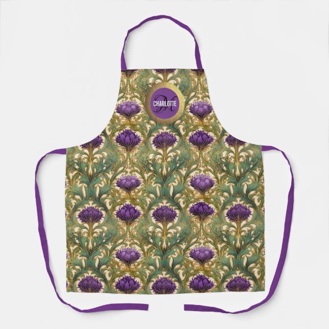Delantal Moda art nouveau color púrpura cardo nombre monogr (Anverso)