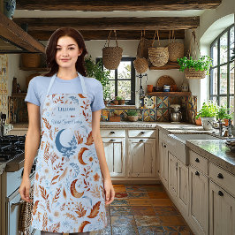 Delantal Moda Boho con luna creciente y patrones florales