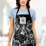 Delantal Moda de Monograma Peony de la Casa de Cultivo de F<br><div class="desc">Personaliza esta moda,  moderna delantal adulto con tu monograma! Este elegante delantal tiene sus iniciales personalizados en una preciosa casa de campo francesa vintage de piedra floral blanca y negra.</div>