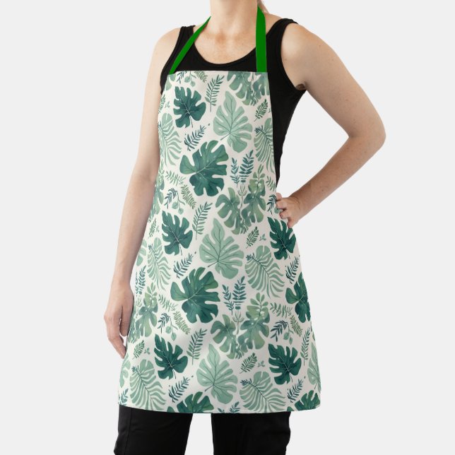 Delantal Moda de Monstera - Apron del patrón de hoja tropic (in situ)