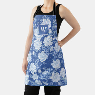 Delantal Moda Delft Blue Chinoiserie Flor Monograma