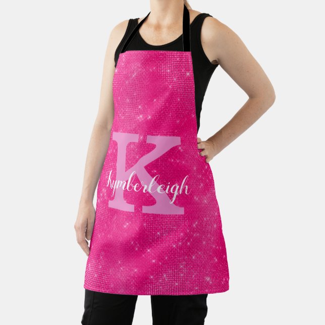Delantal Moda Glam Diamond Sparkle Rosado Caliente Monogram (in situ)