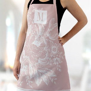 Delantal Moda Granja francesa Peony Monograma rosa claro