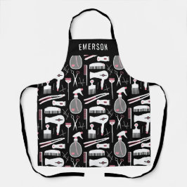 Delantal Moda Herramientas de estilo de pelo blanco rosado 