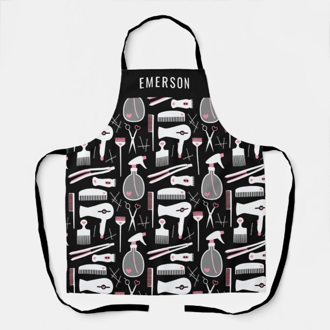 Delantal Moda Herramientas de estilo de pelo blanco rosado  (Anverso)