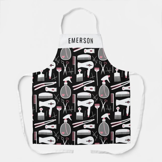 Delantal Moda Herramientas de estilo de pelo blanco rosado  (Anverso)