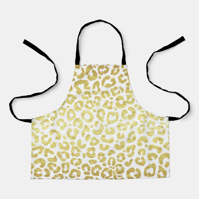 Delantal Moda Leopardo Blanco Oro Moderno Jaguar Cheetah (Anverso)