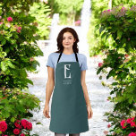 Delantal Moda minimalista Monograma Verde azulado<br><div class="desc">Moda monograma vintage.</div>