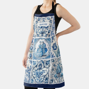 Delantal Moda Monograma azul blanco toile de jouy