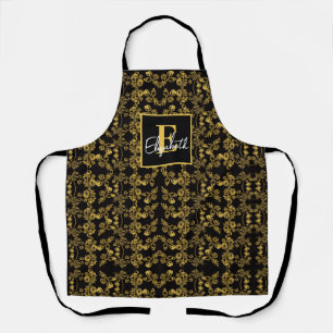 Delantal moda Monograma Oro Patrón de impresión floral sobr