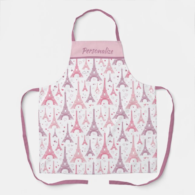 Delantal Moda París Francia Torre Eiffel Diseño Púrpura Ros (Anverso)