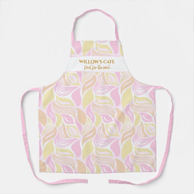 Delantal Moda Patrón de hoja rosa Personalizado Spa Café No (Anverso)