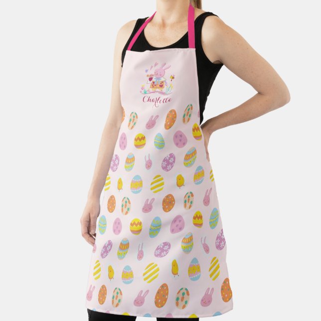 Delantal Moda Patrón de huevo de jardín de conejo rosa de P (in situ)