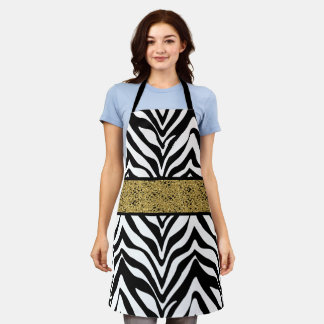 Delantal Moda Patrón Zebra Patrón Oro Purpurina-Aspecto Con
