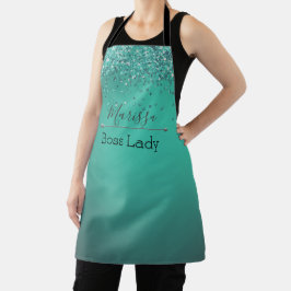 Delantal Moda Purpurinoso Turquesa Personalizada Jefe Lady