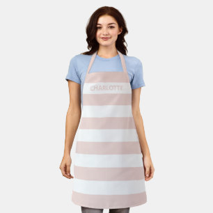 Delantal Moda rayas blancas rosadas monograma nombre person