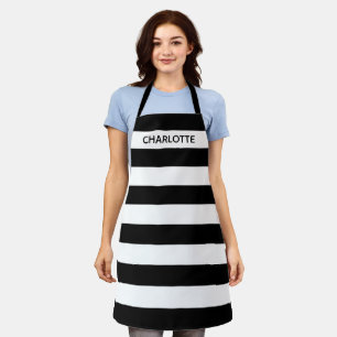 Delantal Moda rayas negras y blancas monograma nombre perso